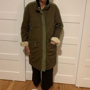 Free people faux fur lined green jacket